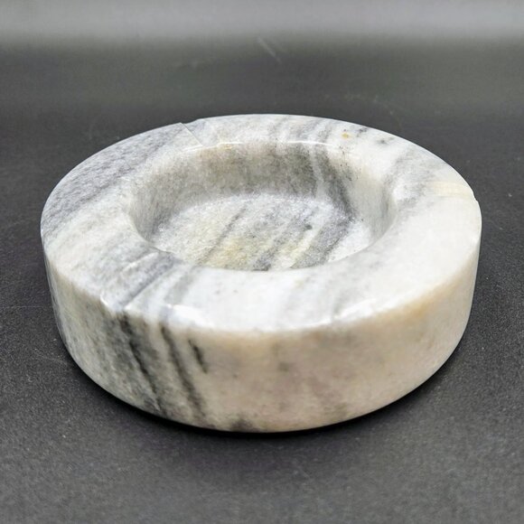 Marble Ashtray Grey Veined White Round 3 Ports Heavy Brush Holder Read - Picture 11 of 11